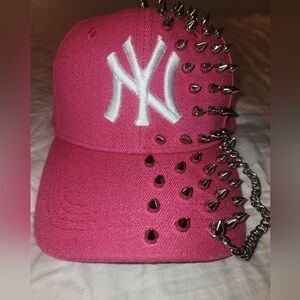 Pink Spiked NY hat with Chain